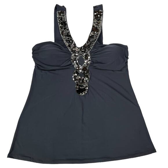 Rue 21 Fancy Sequined Bling Stretchy Comfortable Tank Top Gray - Picture 4 of 11